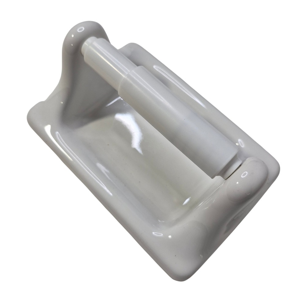 Vintage Ceramic Toilet Paper Holder White Recessed Mid Century Modern Bathroom